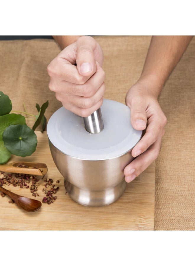 هاون ثقيل من الفولاذ المقاوم للصدأ مع غطاء وقاعدة ثابتة، تصميم مصبوب صلب، مثالي لطحن الأعشاب والتوابل والاستخدام اليومي في المطبخ - Image 2